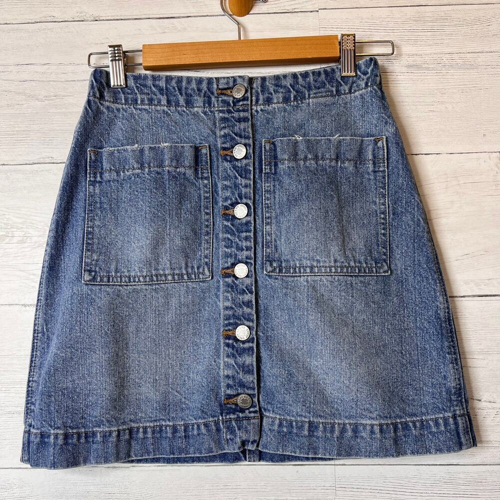 Lucky Brand Skirt Womens Size 0/25 Blue Denim Button Front Mini 100% Cotton